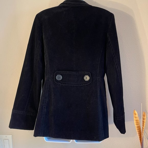 Gallery Velvet Double Breasted Black Pea Coat Blazer Size S - Picture 6 of 16